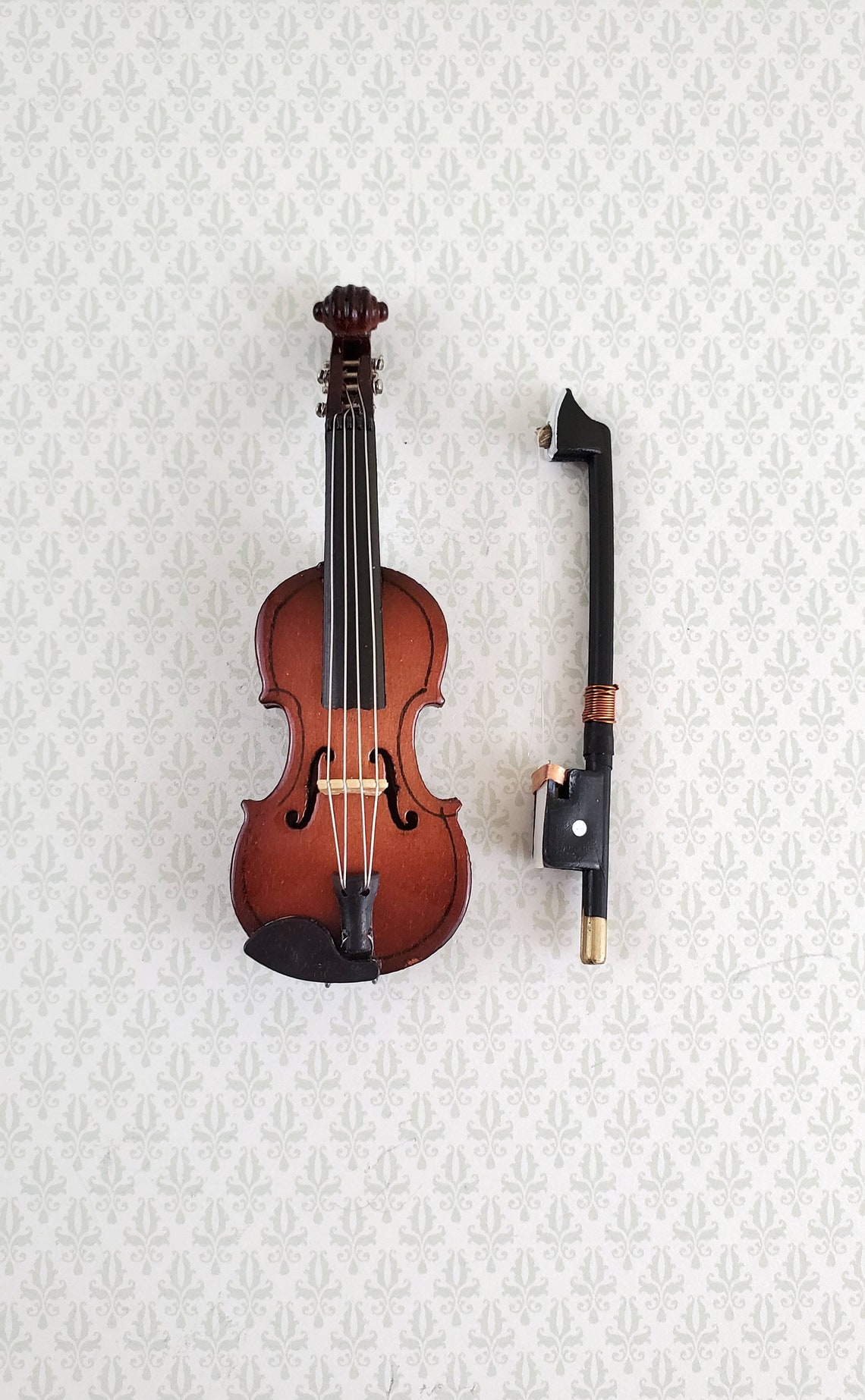 Dollhouse Miniature Violin and Bow Wood 2 3/16 112 Etsy Canada