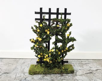 Dollhouse Climbing Roses on Trellis Yellow Flowering Shrub Small Miniatures