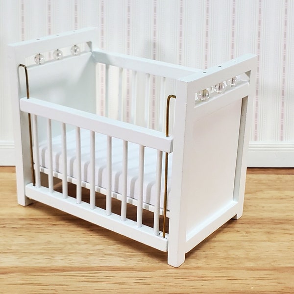 Dollhouse Crib Wood Drop Side White Finish 1:12 Scale Miniature Nursery Furniture