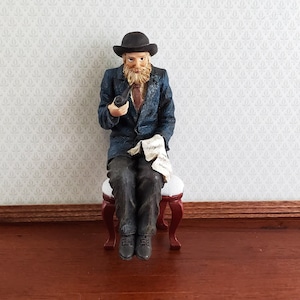 Dollhouse Miniature Seated Man with Beard Pipe Grandpa Resin 1:12 Scale SMALL Petite