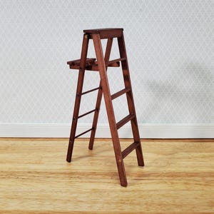 Dollhouse Step Ladder Tall Wood Folding w/Paint Shelf 5&quot; 1:12 Scale Miniature