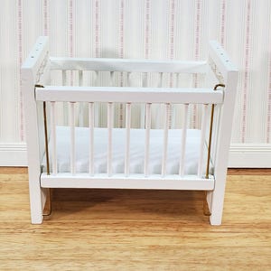 Dollhouse Crib Wood Drop Side White Finish 1:12 Scale Miniature Nursery Furniture image 3