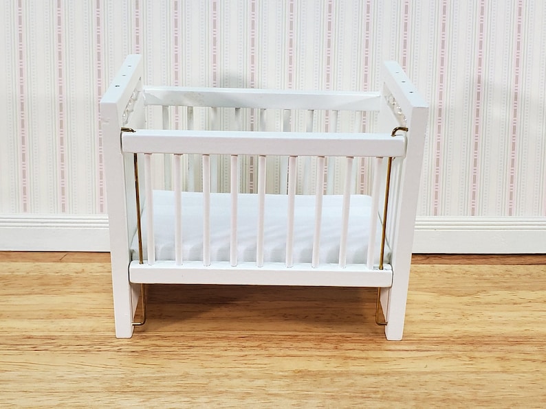 Dollhouse Crib Wood Drop Side White Finish 1:12 Scale Miniature Nursery Furniture image 3