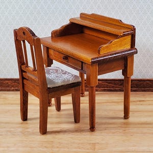 Dollhouse Writing Desk with Chair Walnut Finish Small Profile 1:12 Scale Furniture