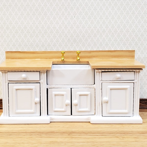 Dollhouse Kitchen Sink Cabinet 1:12 Scale Miniature in White Farmhouse Style