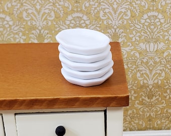 Dollhouse Plates Small Set of 5 All White Ceramic 1:12 Scale Miniatures 3/4"