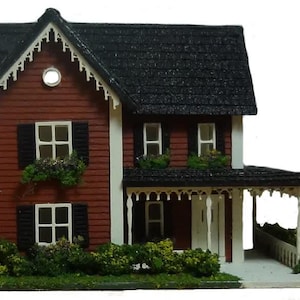 1:144 Scale Dollhouse KIT Tiny Country Farm House 5 Room Home Includes Greenery