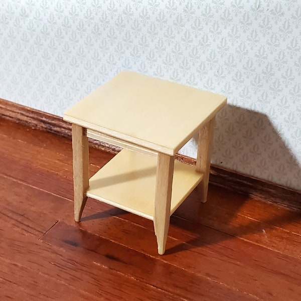 Dollhouse Side Table with Shelf Modern Style Light Oak Finish 1:12 Scale Miniature Furniture