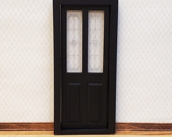 Dollhouse Door Exterior Front Door with Windows BLACK 1:12 Scale Miniature