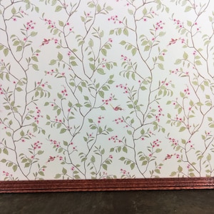 Dollhouse Miniature Wallpaper Brodnax Green & Cream Leaves "Cherry Blossom" 1:12 Scale