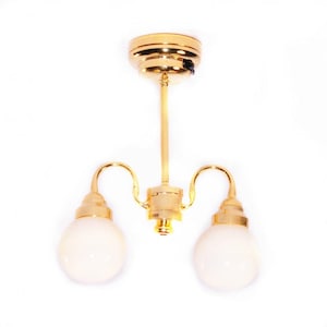 Dollhouse Battery Ceiling Light 2 Arm Globe Chandelier 1:12 Scale Miniature