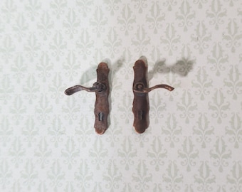 Dollhouse Door Handles Bronze x2 French Lever Style 1:12 Scale Miniatures CLA05580