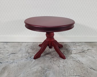 Dollhouse Table Round Pedestal Mahogany Finish 1:12 Scale Miniature Kitchen Dining Room