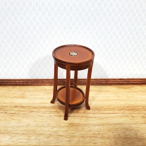 Dollhouse Plant Fern Stand Round Side Table Walnut Finish 1:12 Scale Furniture