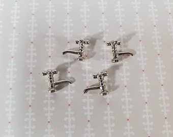 Dollhouse Faucet Taps Silver Metal x4 for Kitchen or Bathroom Sink 1:12 Scale S1209C