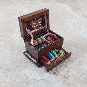 Dollhouse Sewing Box with Drawer and Notions Measure 1:12 Scale Miniature