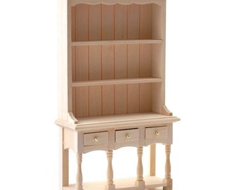 Dollhouse Kitchen Hutch Cupboard with Pot Shelf 1:12 Scale Furniture Unpainted