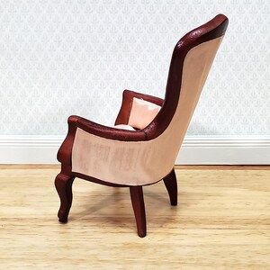 Dollhouse Gentlemen's Chair Victorian Pink & Mahogany Finish 1:12 Scale Miniature Furniture immagine 3