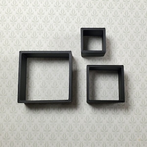 Dollhouse Modern Wall Shelves Square Blocks x3 Black 1:12 Scale Miniature Shelf