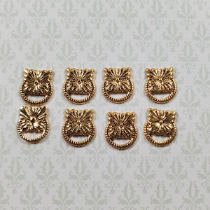 Dollhouse Flower Medallion Drawer Pulls Gold Brass 8 Pieces 1:12 Scale Miniature