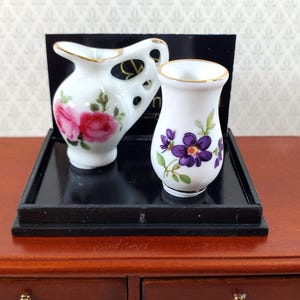 Dollhouse Vase and Pitcher Reutter Porcelain Floral Design 1:12 Scale Miniatures