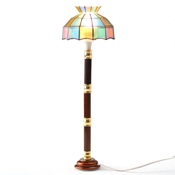 Dollhouse Miniature Floor Lamp Stained Glass Style 12 Volt with Plug 1:12 Scale