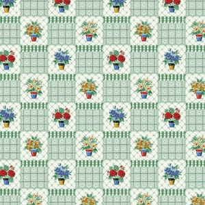 Dollhouse Wallpaper "Flower Pots" Green White Bradbury & Bradbury 1:12 Scale