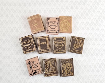 Dollhouse Miniature Book Set x10 Epic Poems 1:12 Scale Books (blank inside)