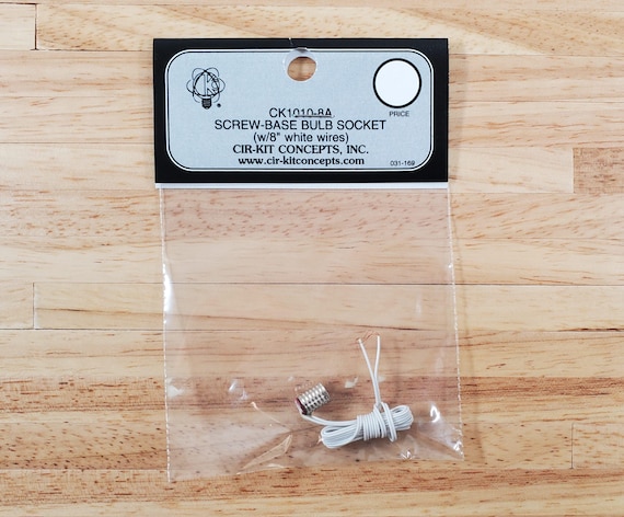 Dollhouse Screw Base Bulb Socket with Lead Wire 1:12 Scale White 8" Wire