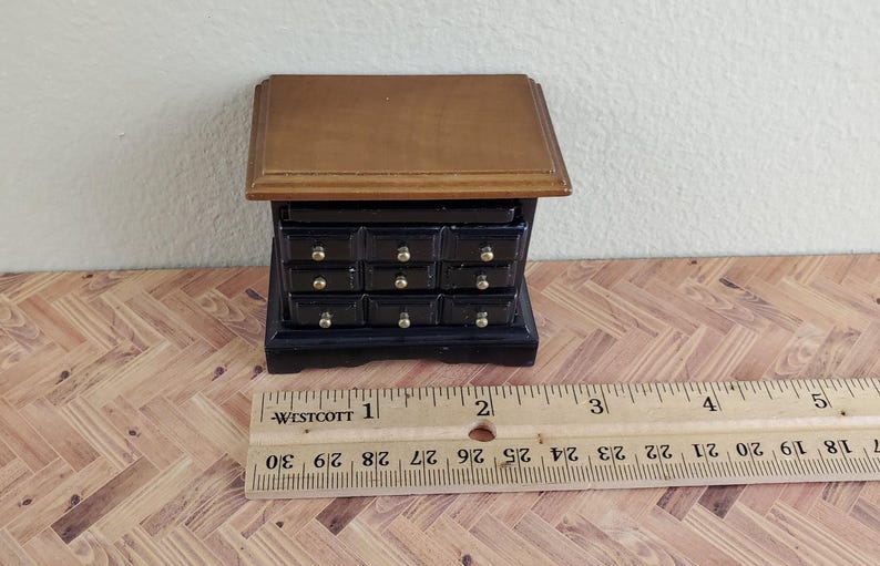 Dollhouse Side Table or Nightstand Black with Drawers 1:12 Scale Miniature image 4