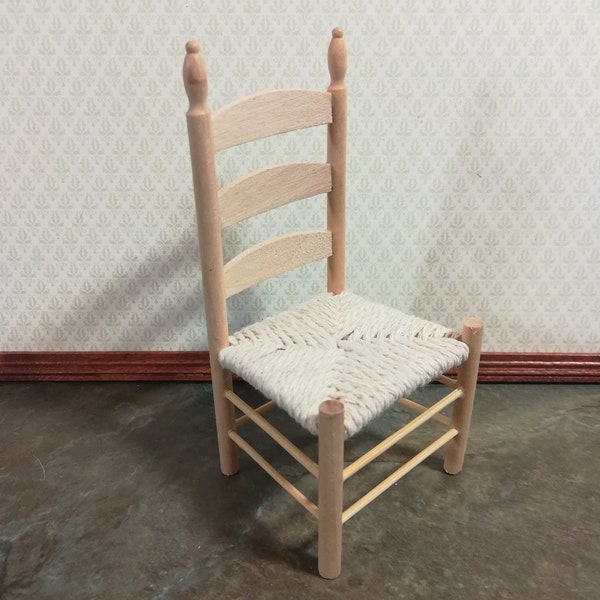 Dollhouse Miniature Ladderback Chair with Rush Seat for Kitchen or Dining Room 1:12 Scale Unfinished