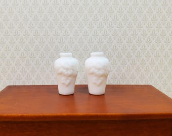 Dollhouse Relief Vases White Ceramic Leaves Motif 1:12 Scale Miniatures Set of 2