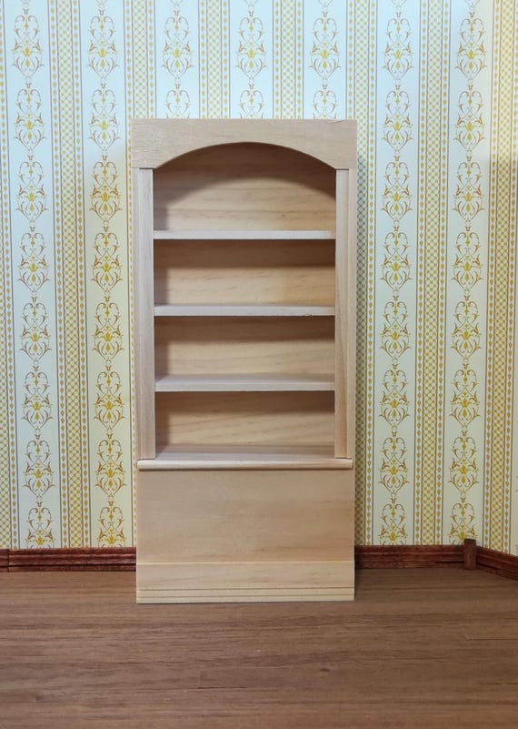 Dollhouse Miniature Bookcase 4 Shelf 1:12 Scale Bookshelf Unpainted Wood Houseworks