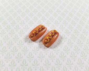 Dollhouse Hot Dogs with Mustard Set of 2 1:12 Scale Miniature Food Kitchen
