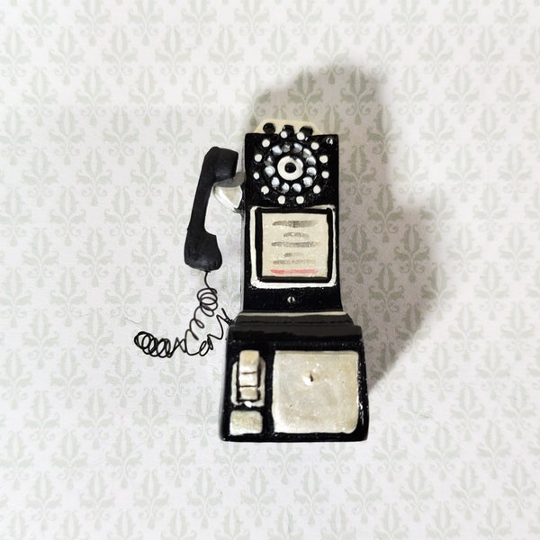 Dollhouse Miniature Pay Phone 1950s Vintage Style Resin 1:12 Scale Telephone