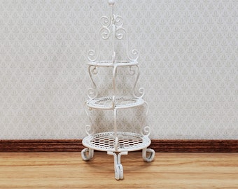 Dollhouse Shelf Plant Stand White Metal 3 Tier Round 1:12 Scale Miniature or Fairy Garden