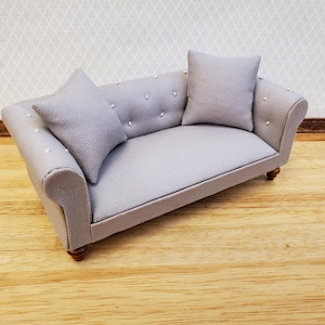 Dollhouse Sofa Couch Chesterfield Gray Tufted 1:12 Scale Miniature Furniture