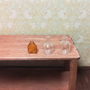 Dollhouse Miniature 3 Empty Real Glass Bottles or Flower Vases Amber Flask 1:12 Scale