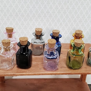 Miniature Glass Jars Bottles Cork Stoppers x9 Apothecary Square Bottom 1" Tall Multiple Colors