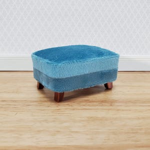Dollhouse Footstool Ottoman Teal Fabric Modern Style 1:12 Scale Miniature Furniture