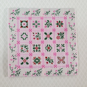 Dollhouse Blanket or Rug Carpet Pink White Green Woven Fabric 1:12 Scale Miniature
