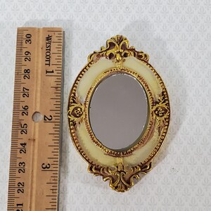 Dollhouse Large Mirror Oval Ornate Gold Cream Miniature Decor 3 5/16" x 2 1/8" image 3