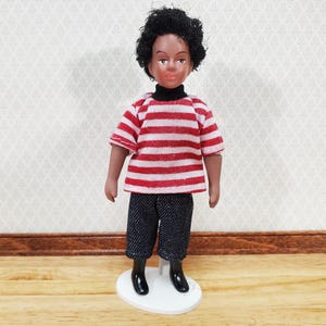 Dollhouse Modern Boy Black Brown Doll Male Son Brother Porcelain Poseable 1:12 Scale Miniature