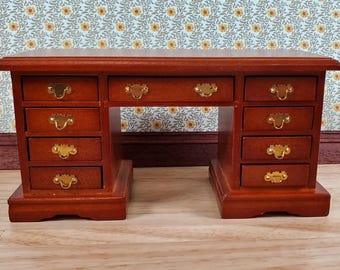 Dollhouse Kneehole Writing Desk with Drawers 1:12 Scale Miniature Furniture