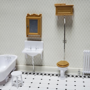 Dollhouse Chrysnbon Bathroom KIT Victorian Style Plastic 1:12 Scale Miniature Bathtub Toilet Sink