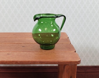 Jarra de cristal verde grande para casa de muñecas con asa, escala 1:12, miniatura.