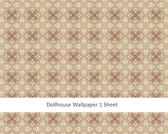 Dollhouse Wallpaper or Floor Tile Cream Maroon Gold Pink 1:12 Scale MiniatureCrush Exclusive