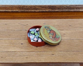 Dollhouse Candy Tin Christmas Theme Filled with Treats 1:12 Scale Miniature