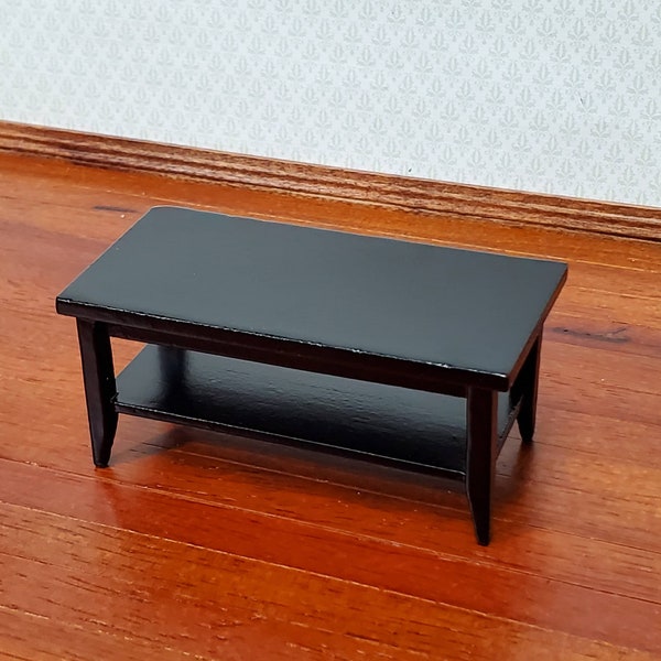 Dollhouse Modern Coffee Table with Shelf All Black Wood 1:12 Scale Miniature Furniture