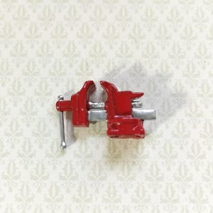 Dollhouse Miniature Red Bench Vise 1:12 Scale Tool Painted Metal